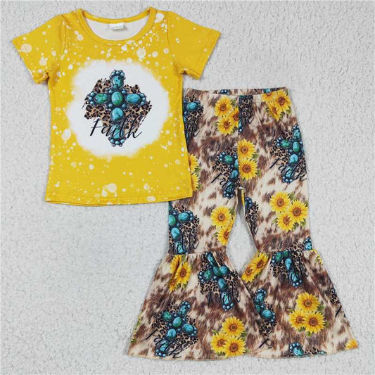GSPO0269 Girls' Gem Sunflower Yellow Short Sleeve Pants Set