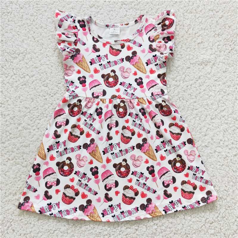 GSD0170 Girls happy birthday cake flying sleeve dress