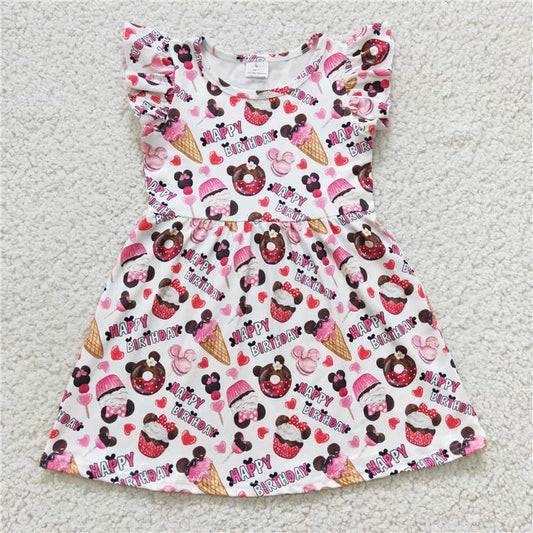 GSD0170 Girls happy birthday cake flying sleeve dress