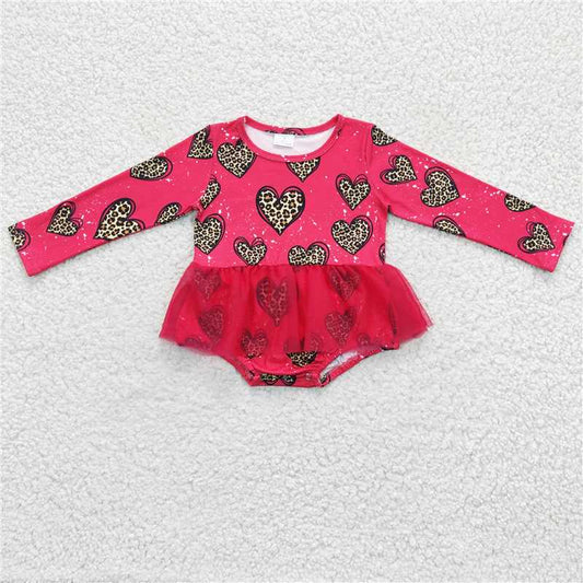 LR0253 Leopard heart tulle baby girls valentine's romper