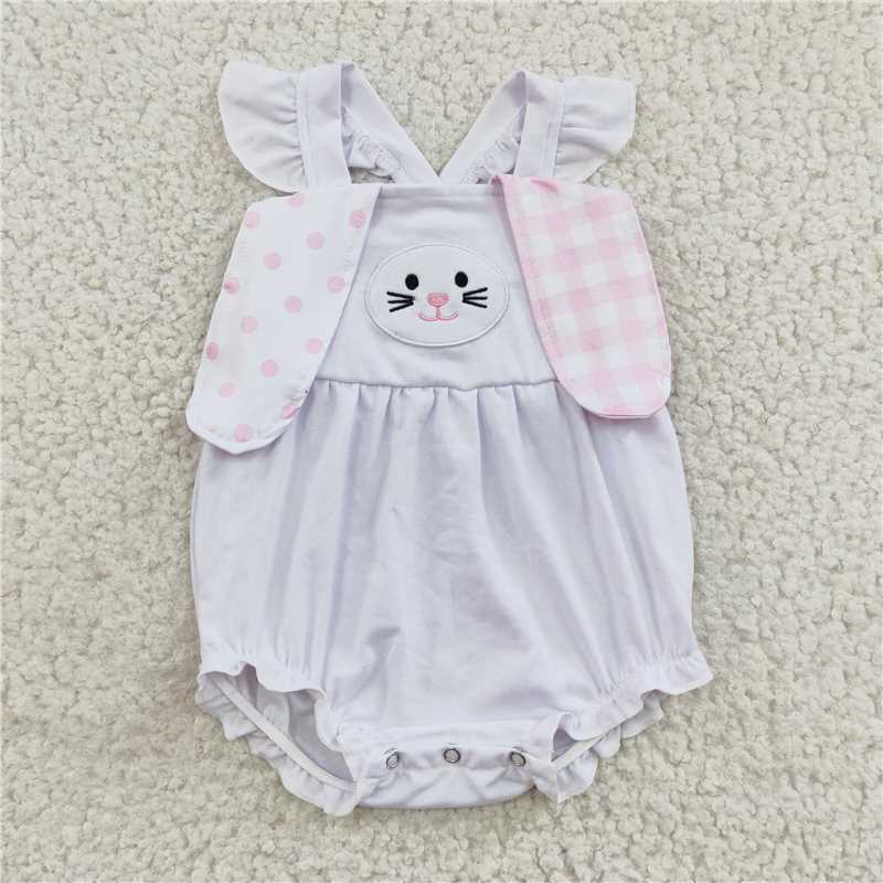 SR0111 Embroidery Baby Girls rabbit cute ears rompers