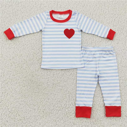 BLP0149 Red heart embroidery baby kids valentine's pajamas