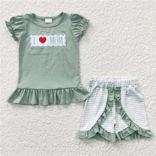 Mother's Day Girls Boys Green Sibling Rompers Clothes Sets
