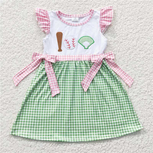 GSD0278  Baseball embroidery plaid baby girls dress
