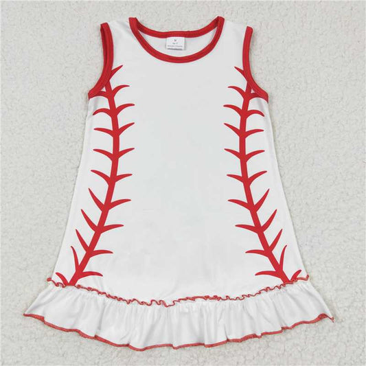 GSD0295 Girls' Baseball Pattern White Sleeveless Dress