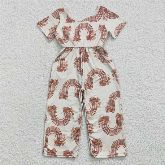 SR0241  Baby Girls Rainbow Western Jumpsuits