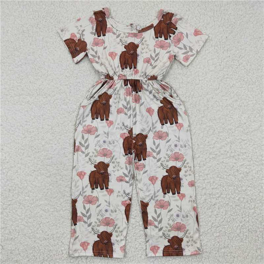 SR0227  Baby Girls Highland Cow Western Jumpsuits