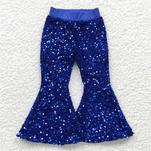 P0077  Baby Girls Blue Sequin Bell Bottom Pants