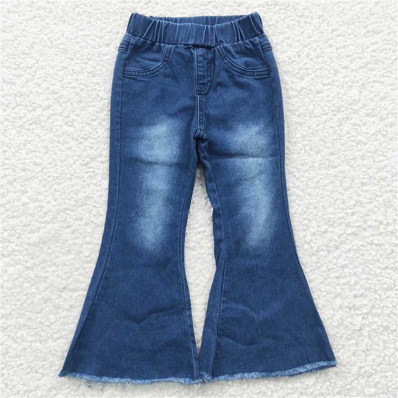 P0070  Baby Girls Blue Bleached Denim Bell Pants