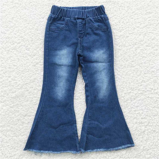 P0070  Baby Girls Blue Bleached Denim Bell Pants