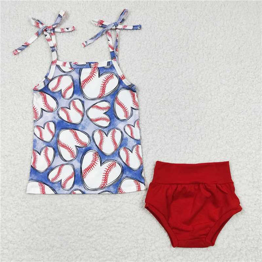 GBO0104 Baby Girls Baseball Top Red Bummie Clothes Sets