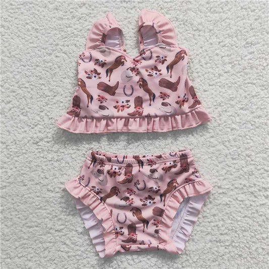 S0107  Baby Girls Flower Boots Two Pieces Bathing Suits Swimsuits