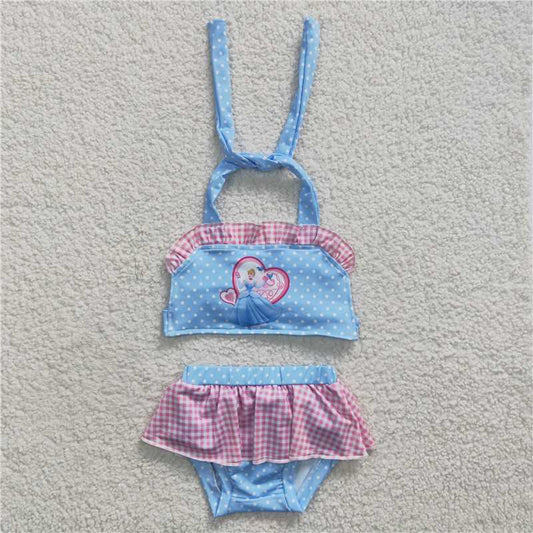 S0059  Baby Girls 2pcs Summer Princess Blue Color Swimsuits