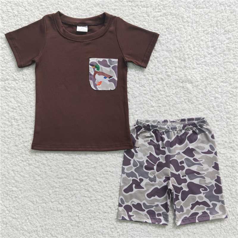 BSSO0204 Baby Boys Brown Duck Camo Summer Shorts Sets