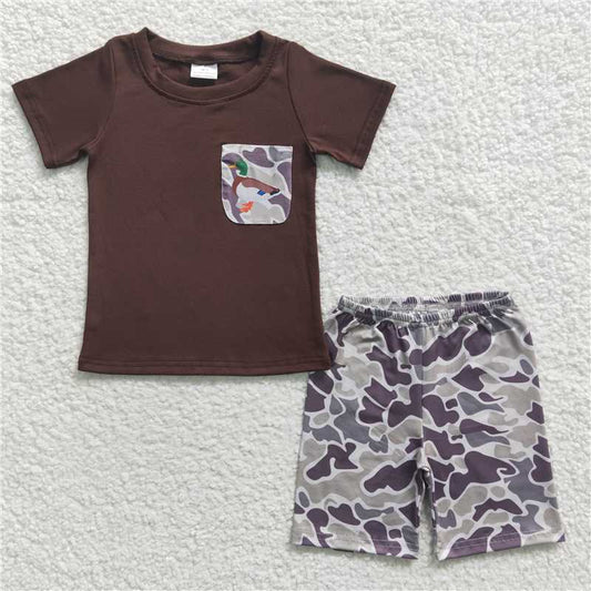 BSSO0204 Baby Boys Brown Duck Camo Summer Shorts Sets