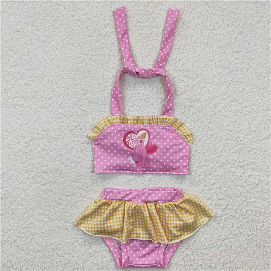 S0058  Baby Girls Princess Pink Tie Back Tow Pieces Swimsuits