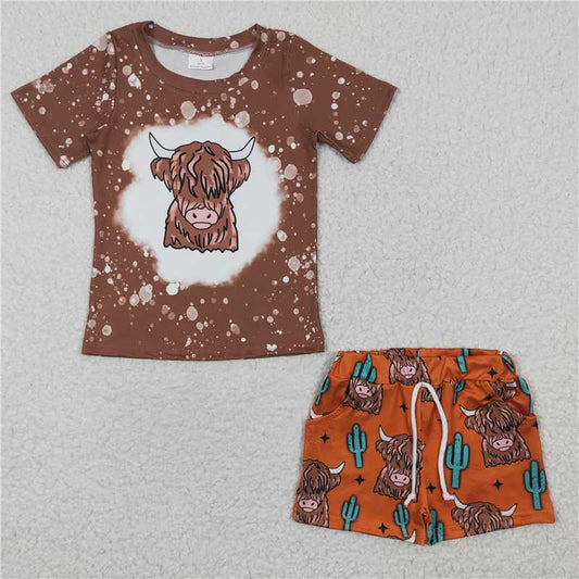 BSSO0199 Baby Boys Highland Cow Summer Shorts Sets