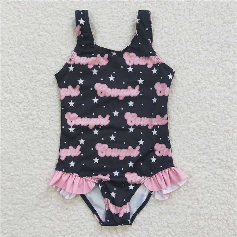 Baby Girls Star Print One-Piece Swimsuit Lined Summer Swimwear for Kids