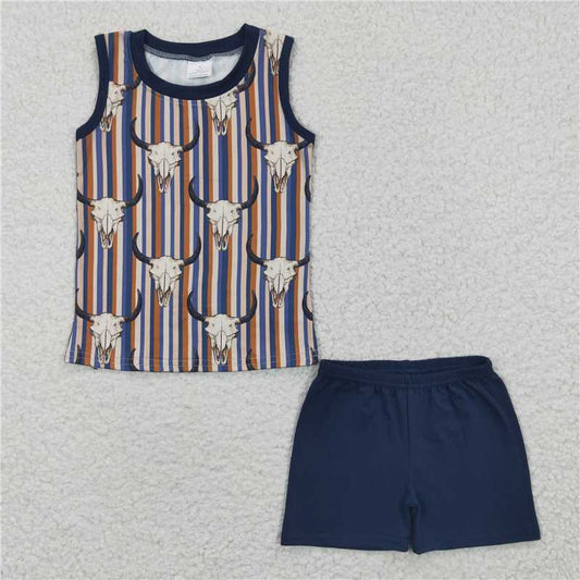 BSSO0217 Baby Boys Western Cow Skull Shorts Sets