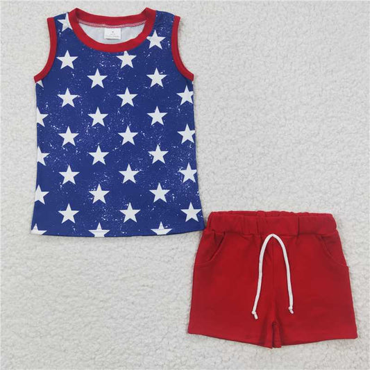 BSSO0220 Baby Boys 4th Of July Star Sleeveless Tee Shirts Shorts Sets