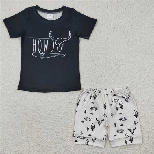 BSSO0213 Baby Boys Western Howdy Short Sleeve Tee Shirts Shorts Sets