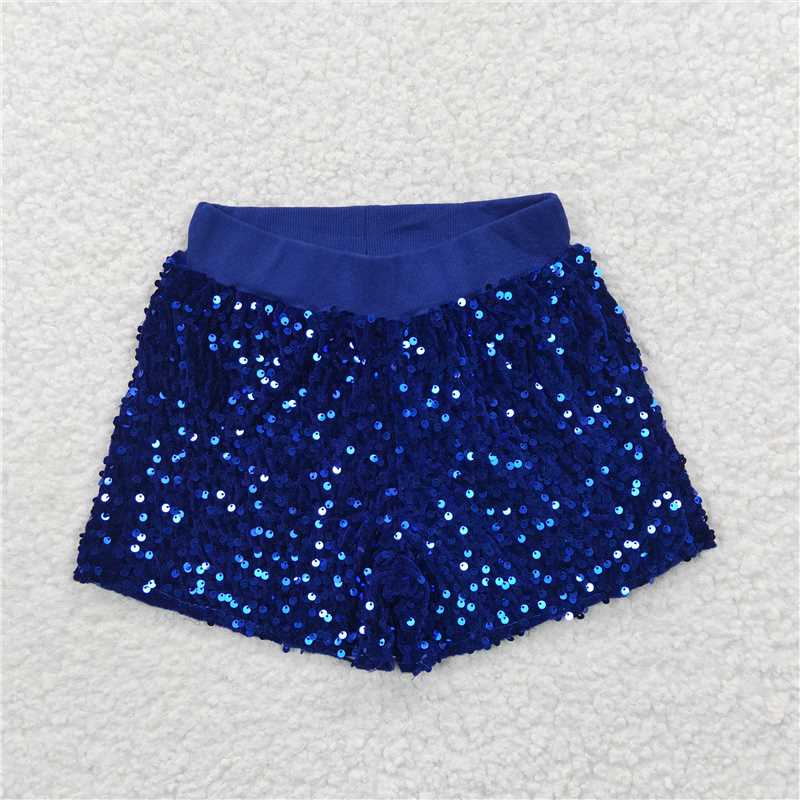 SS0038  Baby Girls Blue Sequin Summer Shorts