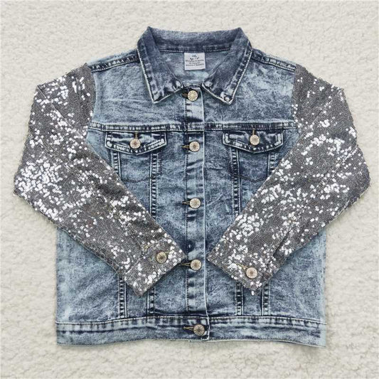 GT0148  Baby Girls Light Denim Sequin Long Sleeve Jackets Cardigans