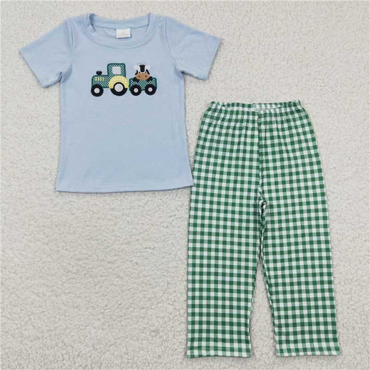 BSPO0089 Baby Boys Tractor Shirt Pants Farm Clothes Sets