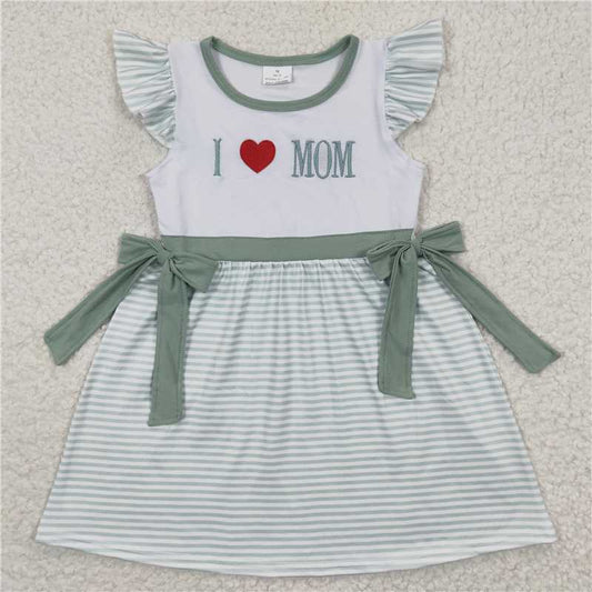 GSD0257  I love MOM embroidery stripe mother's day baby girls dress