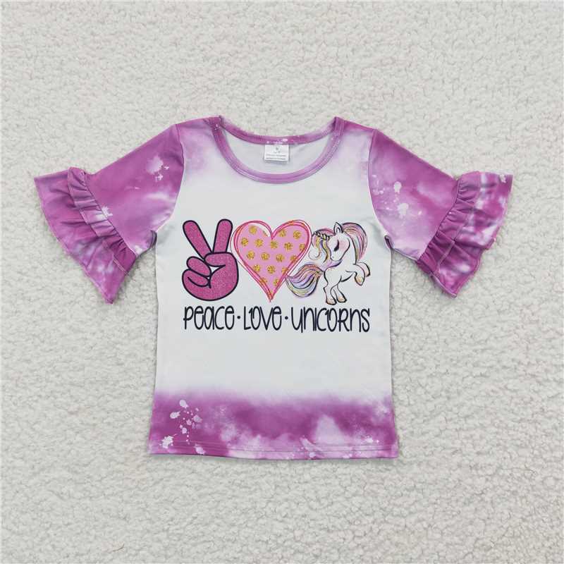 GT0161 Baby Girls Short Sleeve Unicorn Purple Shirts Tops