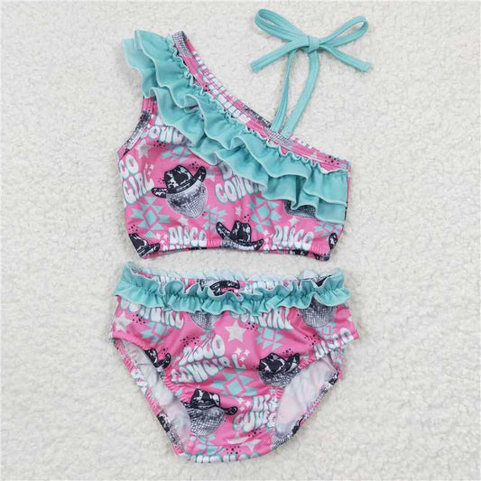 S0097  Baby Girls Cowgirl Western Two Pieces Ruffle Bathing Suits Swimsuits