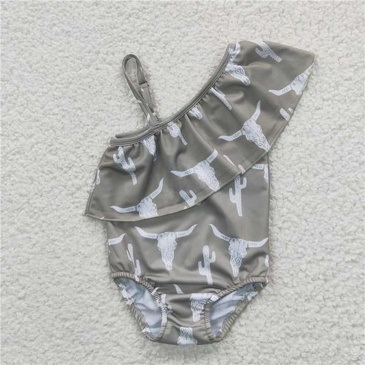 S0106   Baby Girls Longhorn One Pieces Green Bathing Suits Swimsuits