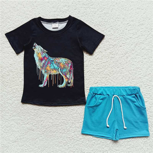 BSSO0219 Baby Boys Wolf Short Sleeve Tee Shirts Shorts Sets