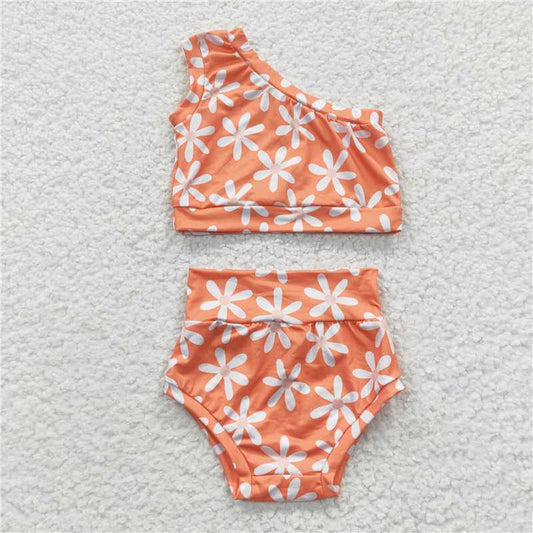 GBO0118 Baby Girls Orange Flowers Summer Bummie Sets