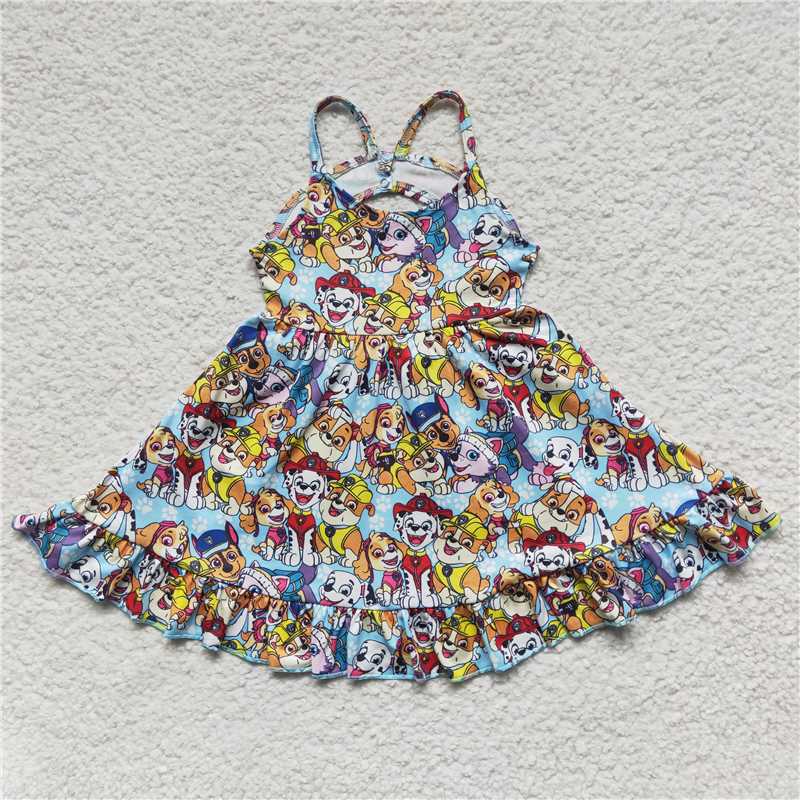 GSD0291  Baby Girls Cartoon Dogs Knee Length Dresses