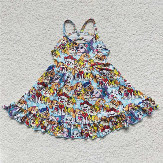 GSD0291  Baby Girls Cartoon Dogs Knee Length Dresses