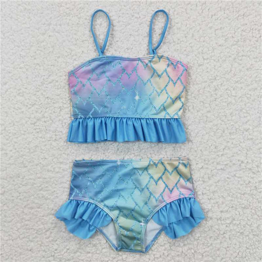 S0061  Baby Girls Mermaid Scale Two Pieces Swimsuits