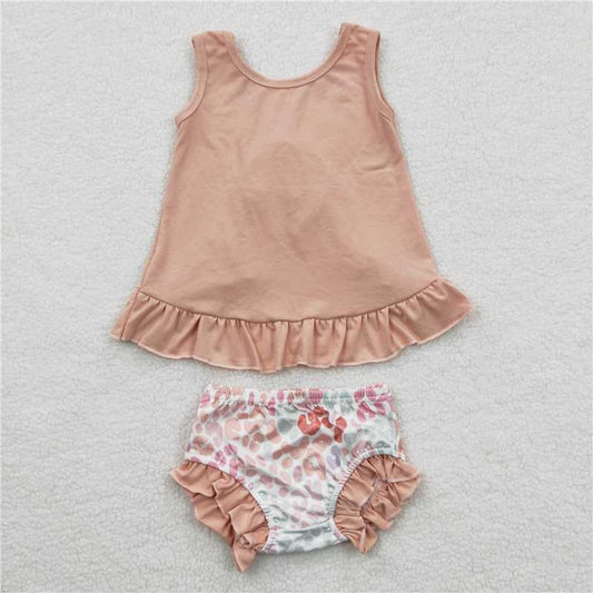 GBO0122  Baby Girls Pink Bow Tunic Floral Bummie Sets