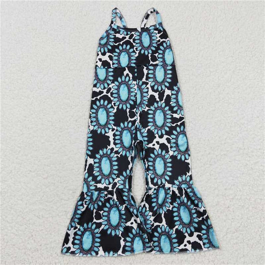 SR0369  Baby Girls Turquoise Bell Bottom Jumpsuits