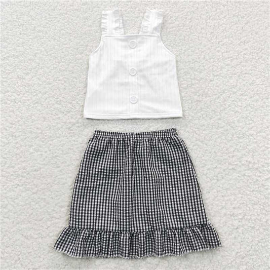 Baby Girls Black Plaid Skirt Strap Top clothes sets