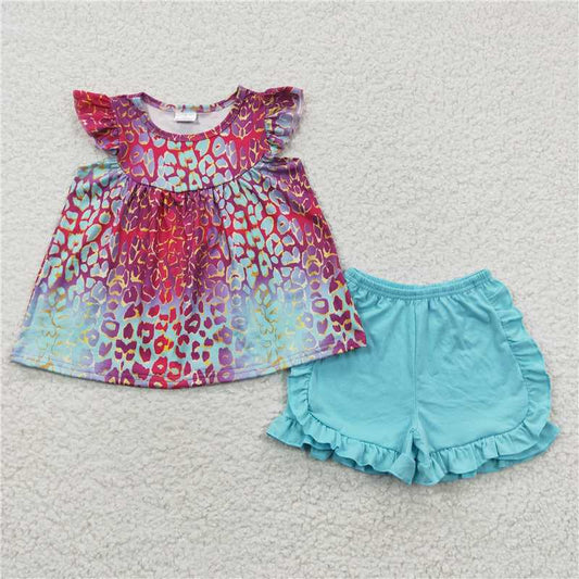 Baby Girls Blue Leopard Tunic Top Shorts Sets