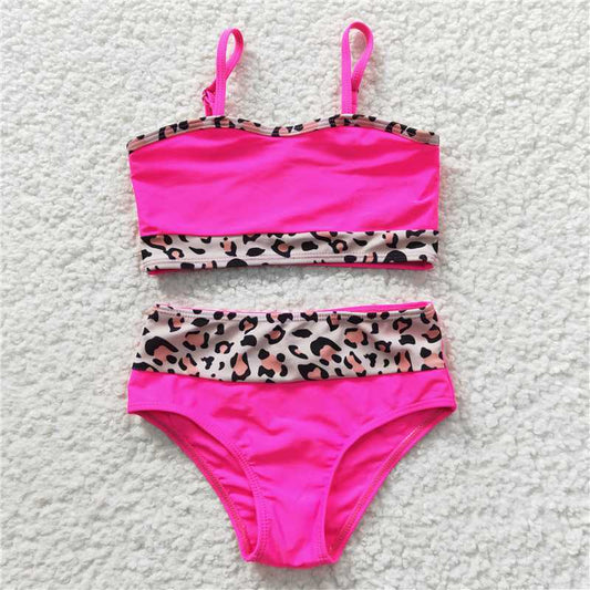 S0138  Baby Girls Hotpink Leopard 2 pieces Swimsuits
