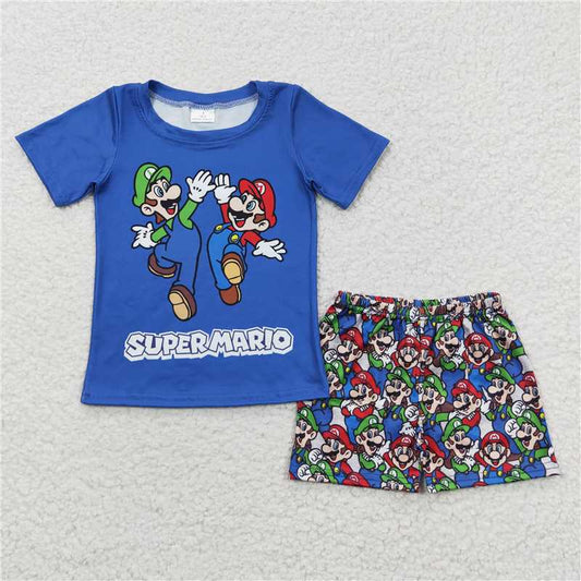 BSSO0258  Baby Boys Twins Blue Shirt Clothes Sets