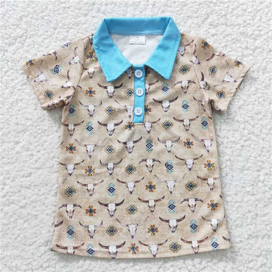 BT0210 Baby Boys Cow Western Short Sleeve Shirts Tops