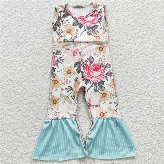 SR0368  Baby Girls Flowers Bell Bottom Jumpsuits