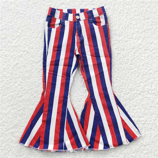 P0105  Baby Girls 4th Of July Stripe Denim Bell Jeans Pants