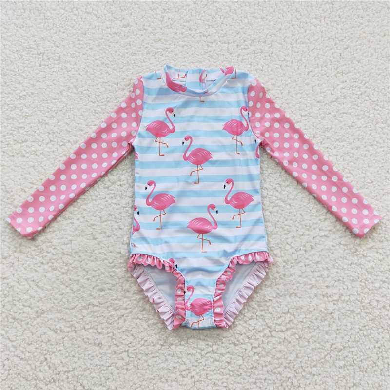 Baby Girls Dino Princess Swimsuit Long Sleeves One-Piece Lining UV Protection Swimwear for Kids