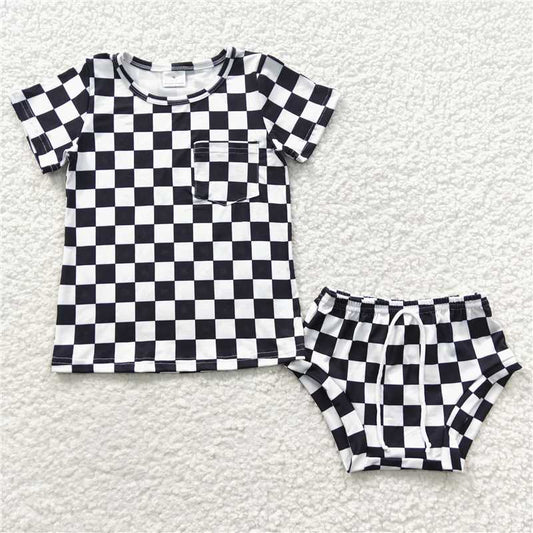 GBO0144  Baby Girls Boys Sibling Checkered Summer Bummie Sets