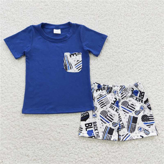 BSSO0242 Baby Boys Flag Blue Shorts Sets