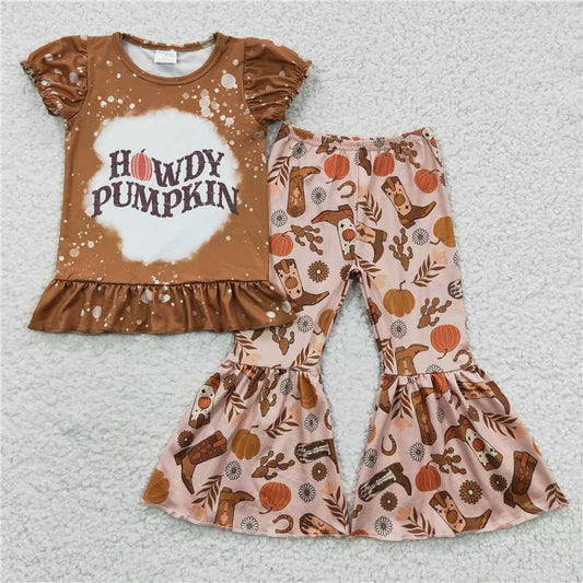 GSPO0610 GSPO0611 Girls PUMPKIN Pumpkin Boots Short Sleeve Pants Set